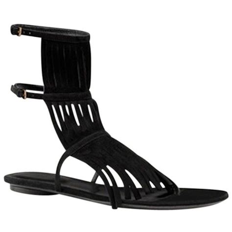 Gucci Shoes Becky Tall Fringe Gladiator Flat Sandals Suede 